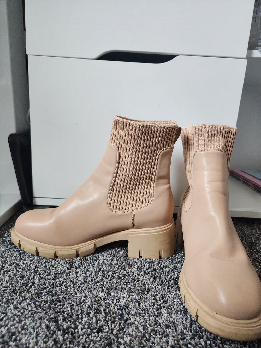 Women's Chunky Chelsea Ankle Boots in Nude Beige